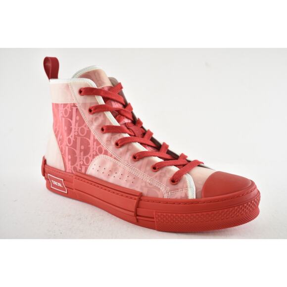 Dior Mens B23 Red Oblique Logo Transparent High Top Lace Up Flat Sneaker 44 11 - Picture 4 of 11